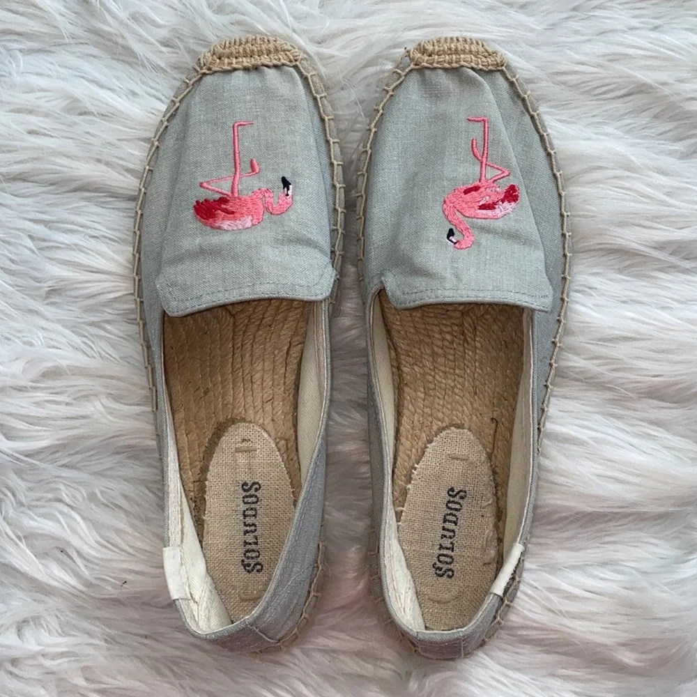 Soludos | Flamingo Embroidered Espadrille in Light Chambray